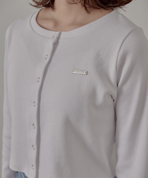 mline（エムライン）の「[mline]プレートロゴ リブカーディガン（Tシャツ/カットソー・レディース・ライム/オレンジ/オフホワイト/グレー・FREE）」の19枚目の写真