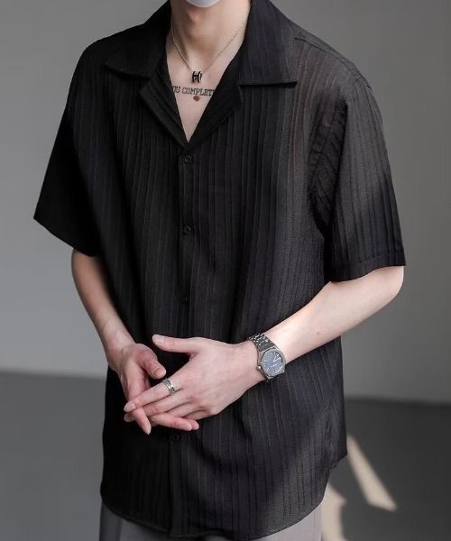 link lot(リンクロット)の「エンボス加工ストライプオープンカラーシャツ(シャツ/ブラウス・メンズ・ブラック/ホワイト・L/M)」の9枚目の写真
