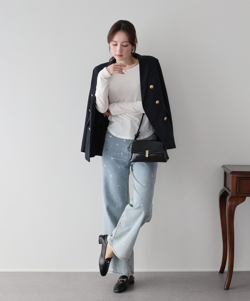 BLUEEAST(ブルーイースト)の「クルーネックシアーリブカットソー(Tシャツ/カットソー・レディース・オフホワイト/ブラック/ピンク・MEDIUM)」の17枚目の写真