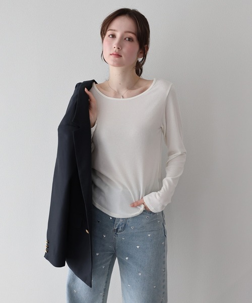 BLUEEAST(ブルーイースト)の「クルーネックシアーリブカットソー(Tシャツ/カットソー・レディース・オフホワイト/ブラック/ピンク・MEDIUM)」の14枚目の写真