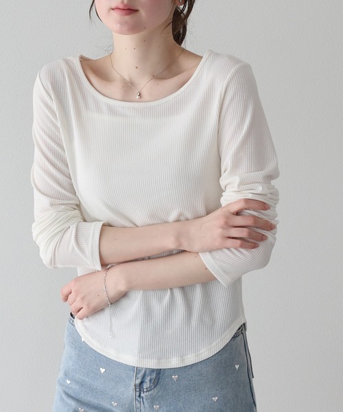 BLUEEAST(ブルーイースト)の「クルーネックシアーリブカットソー(Tシャツ/カットソー・レディース・オフホワイト/ブラック/ピンク・MEDIUM)」の15枚目の写真