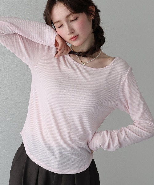 BLUEEAST(ブルーイースト)の「クルーネックシアーリブカットソー(Tシャツ/カットソー・レディース・オフホワイト/ブラック/ピンク・MEDIUM)」の18枚目の写真