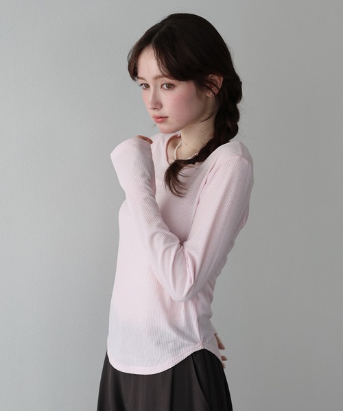 BLUEEAST(ブルーイースト)の「クルーネックシアーリブカットソー(Tシャツ/カットソー・レディース・オフホワイト/ブラック/ピンク・MEDIUM)」の20枚目の写真