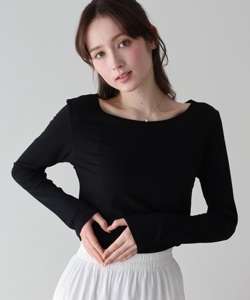 BLUEEAST(ブルーイースト)の「クルーネックシアーリブカットソー(Tシャツ/カットソー・レディース・オフホワイト/ブラック/ピンク・MEDIUM)」の22枚目の写真