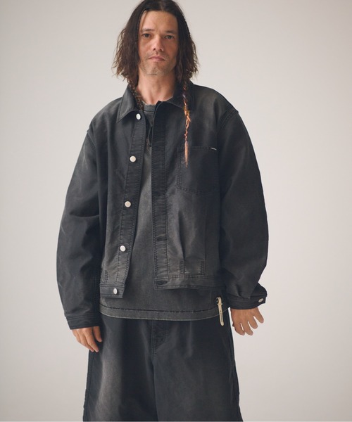 ADAM PATEK(アダムパテック)の「ADAMPATEK/blasted light moleskin short length collared jacket/ライトモールスキンショートジャケット(デニムジャケット・メンズ・ブラック/ブルー・2/1)」の1枚目の写真