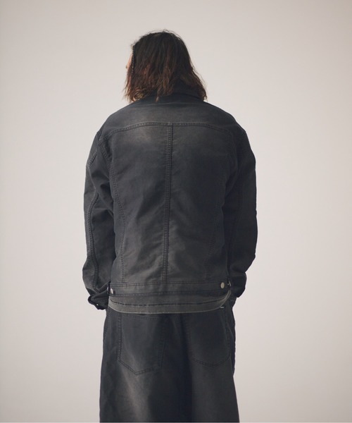 ADAM PATEK(アダムパテック)の「ADAMPATEK/blasted light moleskin short length collared jacket/ライトモールスキンショートジャケット(デニムジャケット・メンズ・ブラック/ブルー・2/1)」の6枚目の写真