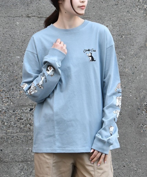 ネコ袖プリントロンT（Tシャツ/カットソー）｜Bleu Bleuet（ブルー