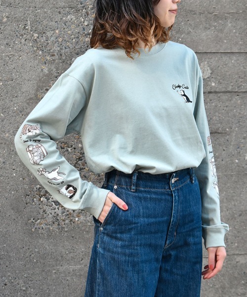 Bleu Bleuet(ブルーブルーエ)の「ネコ袖プリントロンT(Tシャツ/カットソー・レディース・ブルーグリーン/グリーン/チャコール・M)」の16枚目の写真