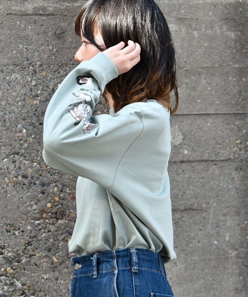 Bleu Bleuet(ブルーブルーエ)の「ネコ袖プリントロンT(Tシャツ/カットソー・レディース・ブルーグリーン/グリーン/チャコール・M)」の12枚目の写真