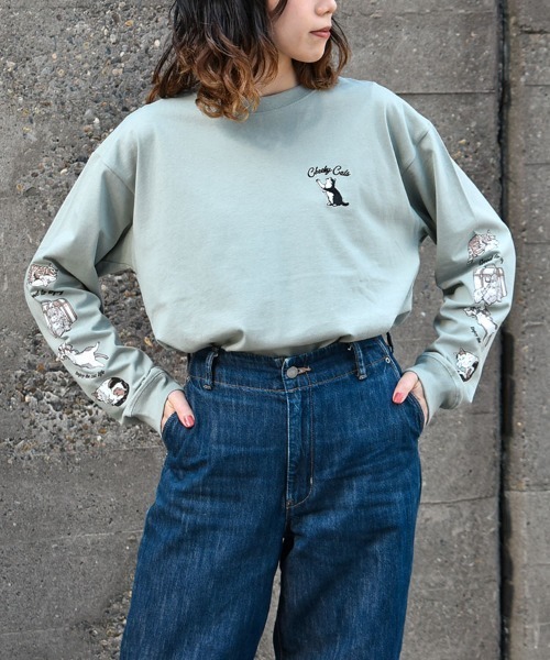 Bleu Bleuet(ブルーブルーエ)の「ネコ袖プリントロンT(Tシャツ/カットソー・レディース・ブルーグリーン/グリーン/チャコール・M)」の13枚目の写真