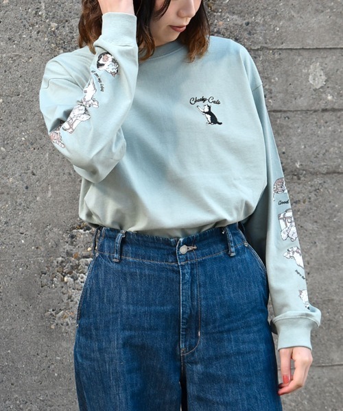 Bleu Bleuet(ブルーブルーエ)の「ネコ袖プリントロンT(Tシャツ/カットソー・レディース・ブルーグリーン/グリーン/チャコール・M)」の14枚目の写真