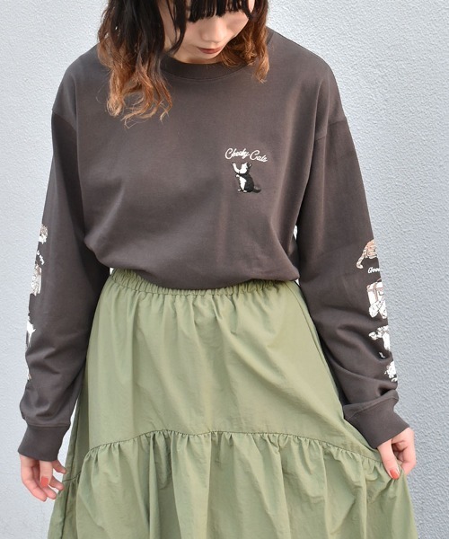 Bleu Bleuet(ブルーブルーエ)の「ネコ袖プリントロンT(Tシャツ/カットソー・レディース・ブルーグリーン/グリーン/チャコール・M)」の22枚目の写真