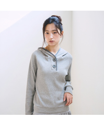 Jumbo Button Waffle Hoodie, Gray