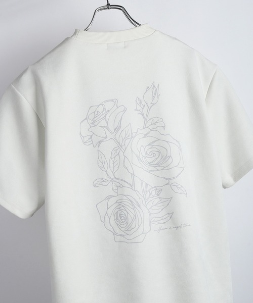 フェイクスエード 薔薇 フラワー バックプリント × ワンポイント刺繍