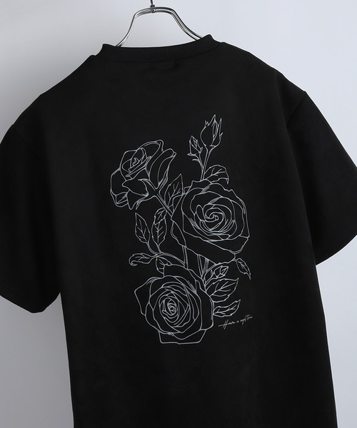 フェイクスエード 薔薇 フラワー バックプリント × ワンポイント刺繍