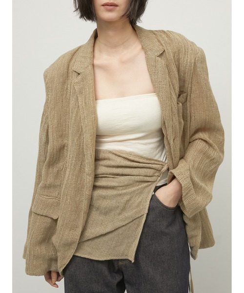 LA PEAU DE GEM（ラポドゥジェム）の「【LA PEAU DE GEM】cotton linen dry mesh apron skirt/コットンリネンドライメッシュエプロンスカート（スカート・レディース・ブラック/ベージュ・FREE）」の3枚目の写真