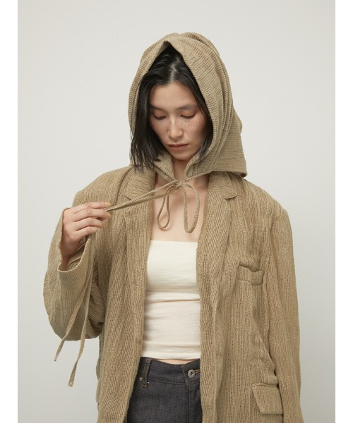 LA PEAU DE GEM（ラポドゥジェム）の「【LA PEAU DE GEM】cotton linen dry mesh apron skirt/コットンリネンドライメッシュエプロンスカート（スカート・レディース・ブラック/ベージュ・FREE）」の4枚目の写真