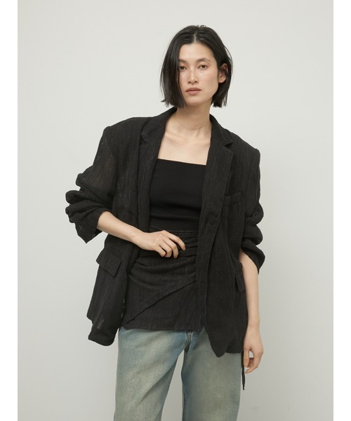 LA PEAU DE GEM（ラポドゥジェム）の「【LA PEAU DE GEM】cotton linen dry mesh apron skirt/コットンリネンドライメッシュエプロンスカート（スカート・レディース・ブラック/ベージュ・FREE）」の12枚目の写真