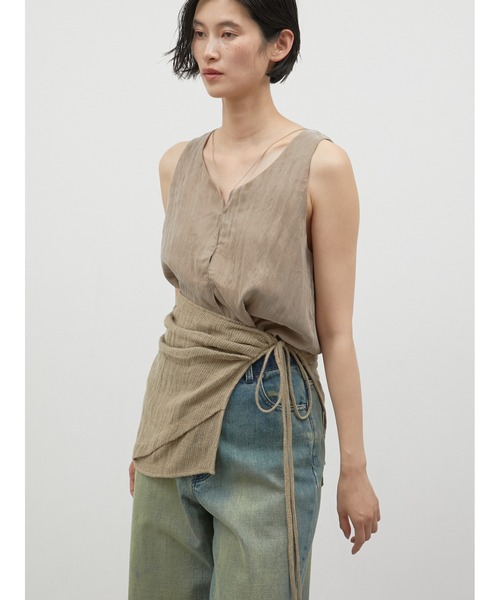 LA PEAU DE GEM(ラポドゥジェム)の「【LA PEAU DE GEM】cotton linen dry mesh apron skirt/コットンリネンドライメッシュエプロンスカート(スカート・レディース・ブラック/ベージュ・FREE)」の8枚目の写真