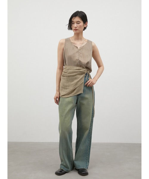 LA PEAU DE GEM(ラポドゥジェム)の「【LA PEAU DE GEM】cotton linen dry mesh apron skirt/コットンリネンドライメッシュエプロンスカート(スカート・レディース・ブラック/ベージュ・FREE)」の10枚目の写真