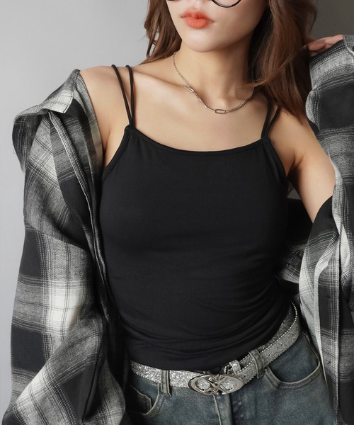 SPINNS(スピンズ)の「カップ付きキャミソール/2ストラップ(キャミソール・レディース・ブラック/オフホワイト・ONESIZE)」の2枚目の写真
