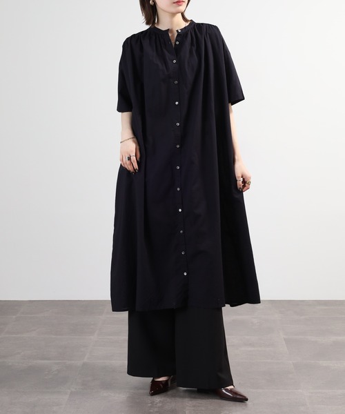 nachukara(ナチュカラ)の「nachukara 日本製 綿麻混 ワッシャーギャザーワンピース 綿麻ボイル使用 5分袖(ワンピース・レディース・ブラック/ブルーグレー・FREE)」の17枚目の写真
