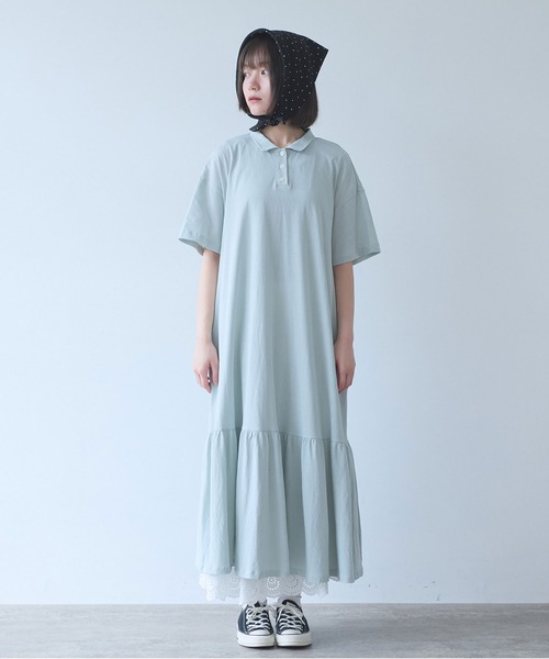 bulle de savon（ビュルデサボン）の「△DEPEND天竺 polo ワンピース（ワンピース・レディース・ネイビー/セージグリーン・FREE）」の6枚目の写真