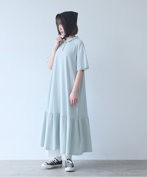 bulle de savon（ビュルデサボン）の「△DEPEND天竺 polo ワンピース（ワンピース・レディース・ネイビー/セージグリーン・FREE）」の7枚目の写真