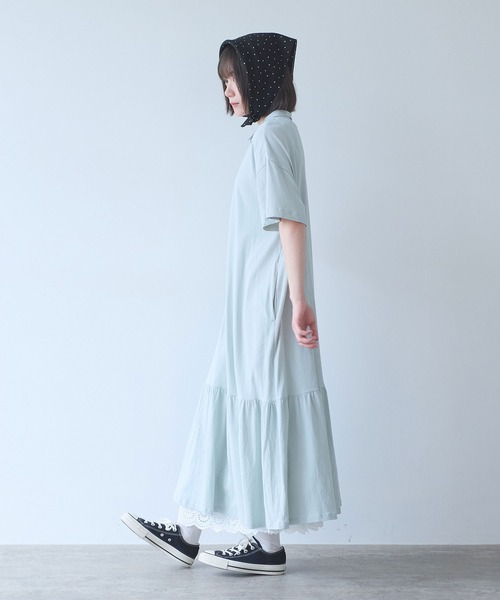 bulle de savon（ビュルデサボン）の「△DEPEND天竺 polo ワンピース（ワンピース・レディース・ネイビー/セージグリーン・FREE）」の8枚目の写真