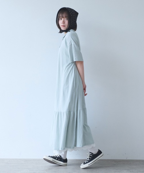 bulle de savon（ビュルデサボン）の「△DEPEND天竺 polo ワンピース（ワンピース・レディース・ネイビー/セージグリーン・FREE）」の9枚目の写真
