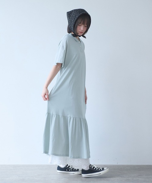 bulle de savon（ビュルデサボン）の「△DEPEND天竺 polo ワンピース（ワンピース・レディース・ネイビー/セージグリーン・FREE）」の4枚目の写真