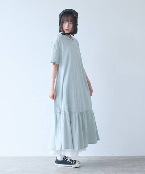 bulle de savon（ビュルデサボン）の「△DEPEND天竺 polo ワンピース（ワンピース・レディース・ネイビー/セージグリーン・FREE）」の5枚目の写真