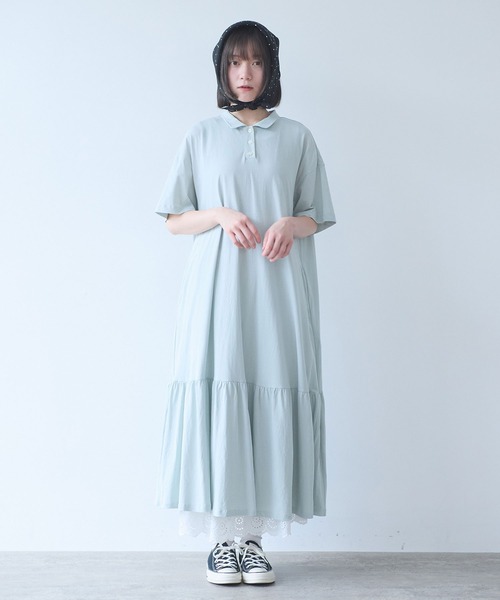 bulle de savon（ビュルデサボン）の「△DEPEND天竺 polo ワンピース（ワンピース・レディース・ネイビー/セージグリーン・FREE）」の3枚目の写真