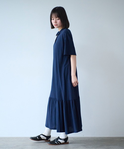 bulle de savon（ビュルデサボン）の「△DEPEND天竺 polo ワンピース（ワンピース・レディース・ネイビー/セージグリーン・FREE）」の14枚目の写真