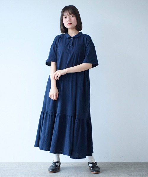 bulle de savon（ビュルデサボン）の「△DEPEND天竺 polo ワンピース（ワンピース・レディース・ネイビー/セージグリーン・FREE）」の13枚目の写真