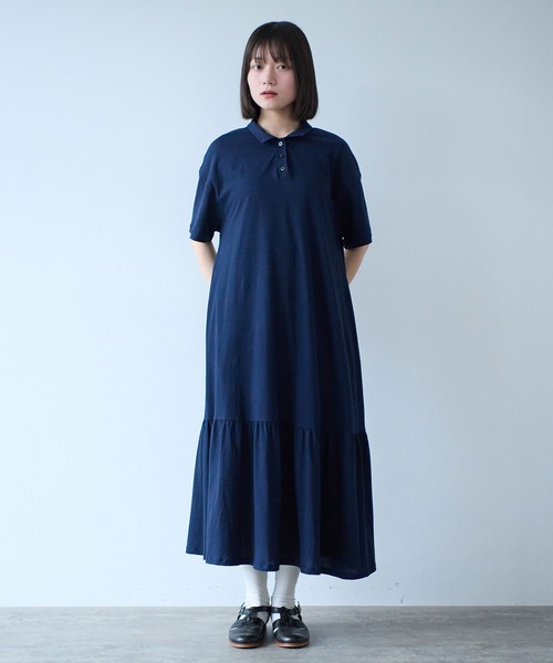 bulle de savon（ビュルデサボン）の「△DEPEND天竺 polo ワンピース（ワンピース・レディース・ネイビー/セージグリーン・FREE）」の12枚目の写真