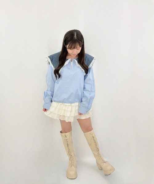 frunco（フランコ）の「デニムカラーハーフジップブラウス（シャツ/ブラウス・レディース・ブルー/イエロー/ピンク/ホワイト・FREE）」の18枚目の写真