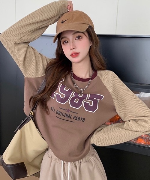 Alvia(アルビア)の「ドッキング 配色Tシャツ(Tシャツ/カットソー・レディース・ピンク/ブラウン・M)」の4枚目の写真
