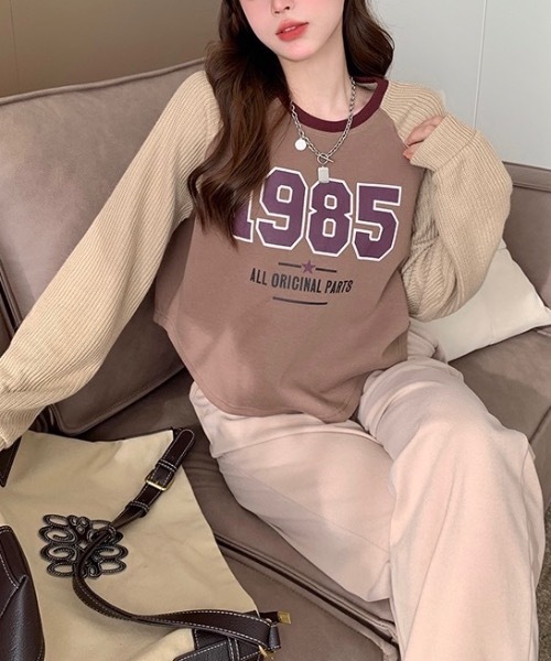 Alvia(アルビア)の「ドッキング 配色Tシャツ(Tシャツ/カットソー・レディース・ピンク/ブラウン・M)」の5枚目の写真
