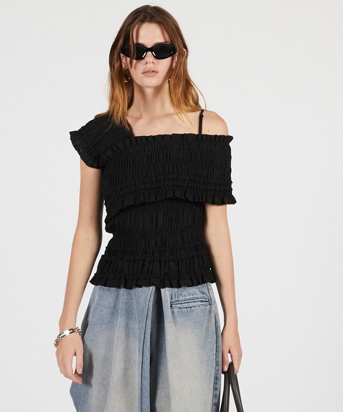 PRANK PROJECT（プランクプロジェクト）の「クレープシャーリングトップス / Crepe Shirring Top（シャツ/ブラウス・レディース・ブラック/アイボリー・FREE）」の11枚目の写真