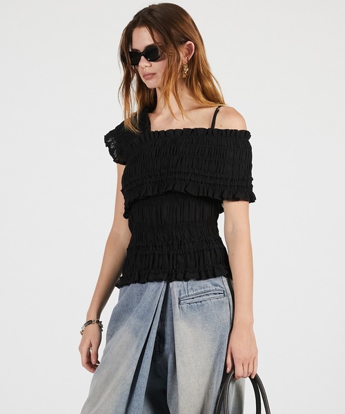 PRANK PROJECT（プランクプロジェクト）の「クレープシャーリングトップス / Crepe Shirring Top（シャツ/ブラウス・レディース・ブラック/アイボリー・FREE）」の12枚目の写真