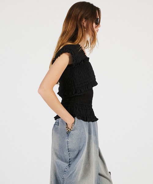 PRANK PROJECT（プランクプロジェクト）の「クレープシャーリングトップス / Crepe Shirring Top（シャツ/ブラウス・レディース・ブラック/アイボリー・FREE）」の13枚目の写真