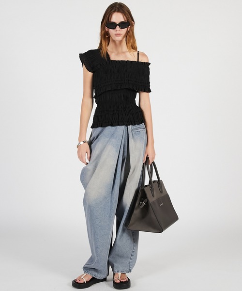 PRANK PROJECT（プランクプロジェクト）の「クレープシャーリングトップス / Crepe Shirring Top（シャツ/ブラウス・レディース・ブラック/アイボリー・FREE）」の10枚目の写真