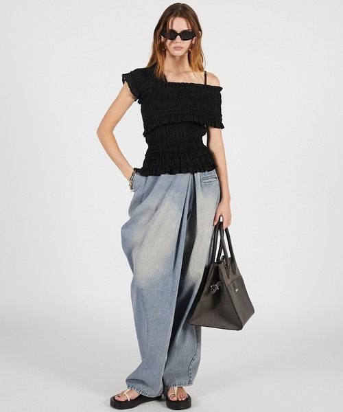 PRANK PROJECT（プランクプロジェクト）の「クレープシャーリングトップス / Crepe Shirring Top（シャツ/ブラウス・レディース・ブラック/アイボリー・FREE）」の9枚目の写真