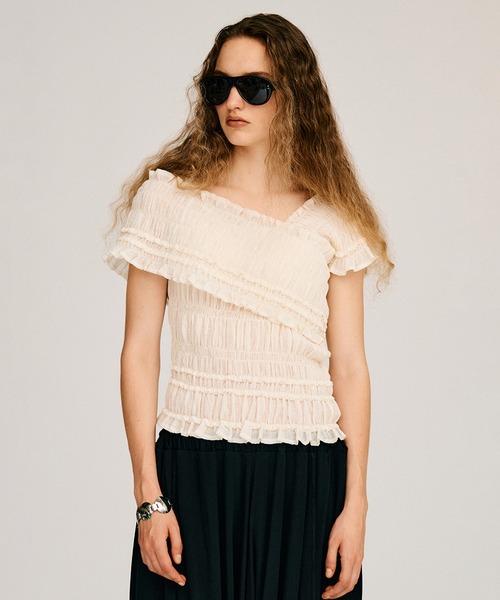 PRANK PROJECT（プランクプロジェクト）の「クレープシャーリングトップス / Crepe Shirring Top（シャツ/ブラウス・レディース・ブラック/アイボリー・FREE）」の3枚目の写真