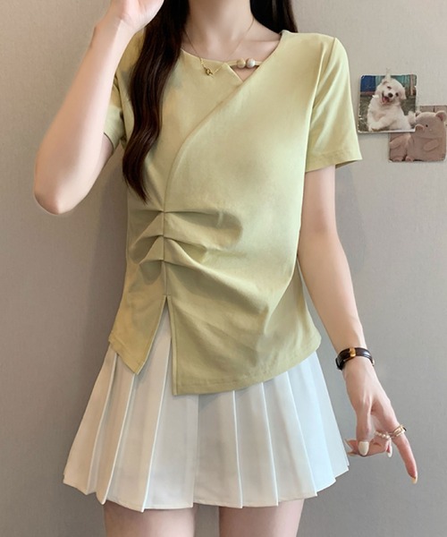 2ly2(トゥーリートゥー)の「パール風デザイン アシンメトリートップス(Tシャツ/カットソー・レディース・ブルー/ブラック/ホワイト/イエロー・FREE)」の11枚目の写真