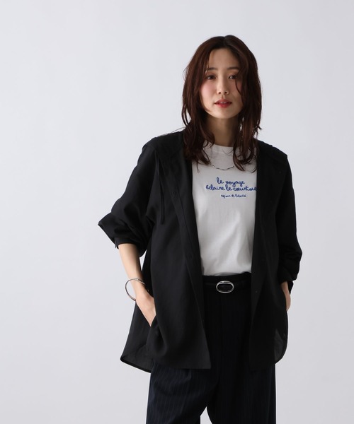 GLOBAL WORK（グローバルワーク）の「UVプロテクトフードシャツ/646416（シャツ/ブラウス・レディース・サックスブルー系/オフホワイト/グレイッシュベージュ/ブラック・LARGE/MEDIUM）」の2枚目の写真