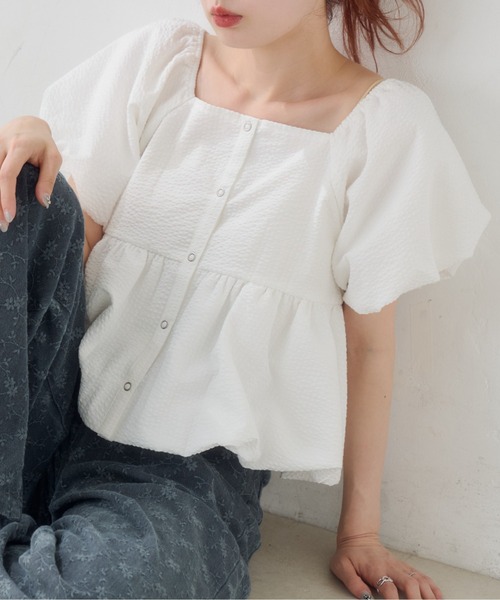 kastane チャイナ風ブラウス TGM店】トレンドの透け感！チャイナ風オーガンジーミドルブラウス