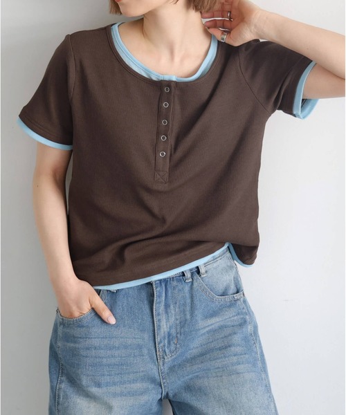 PHEENY ★シアーカットソー★パープル日本製 リアルスタイル REAL STYLE シアートップス ハイネック 重ね着 半袖