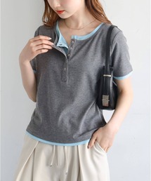 [新色追加]配色シアー×ヘンリーネックレイヤードT